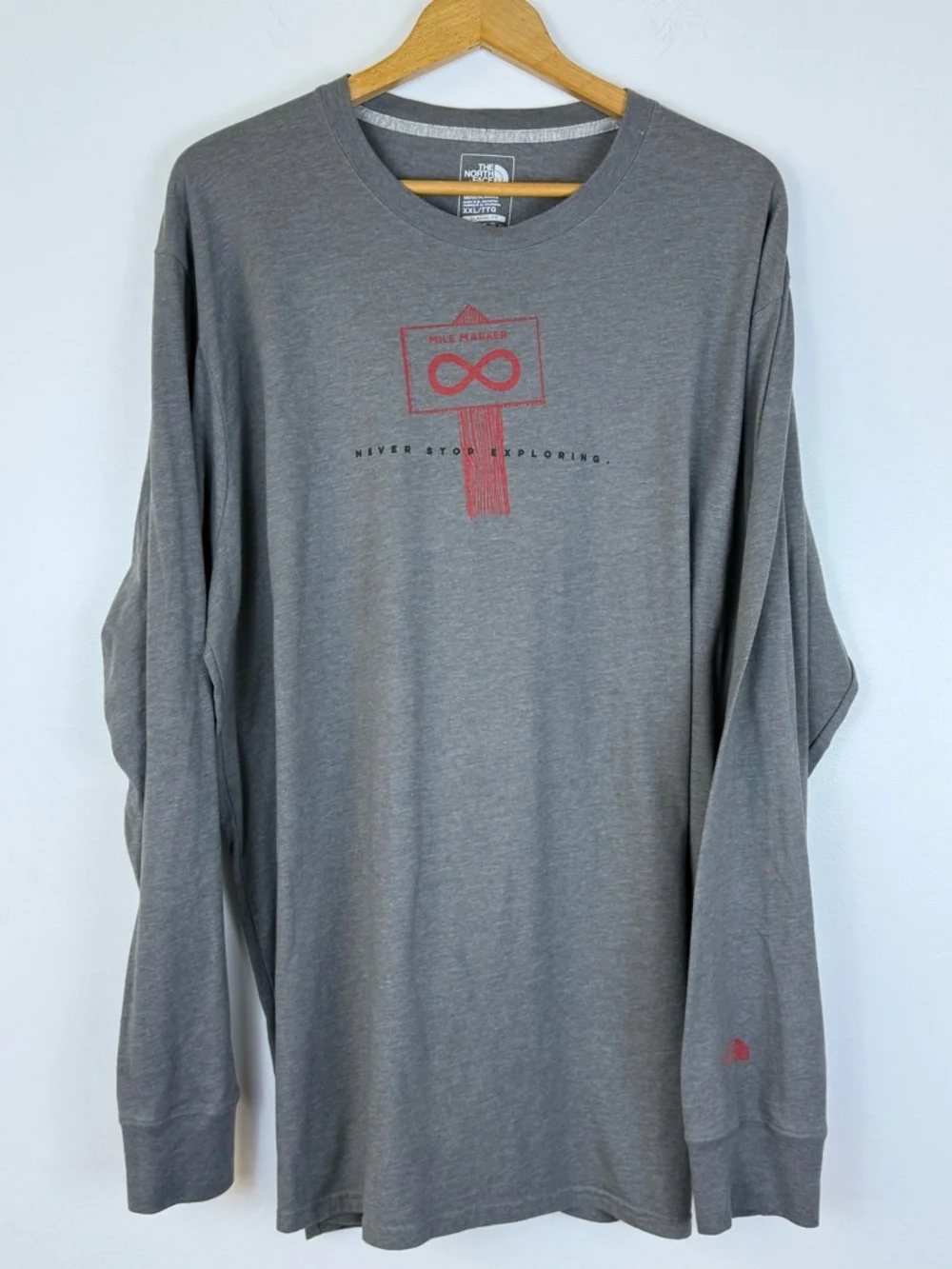 The North Face Gray Long-Sleeve Crewneck Shirt with‎ Red Graphic